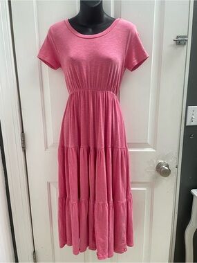 Sundry Pink Short-Sleeve Tiered Maxi Dress